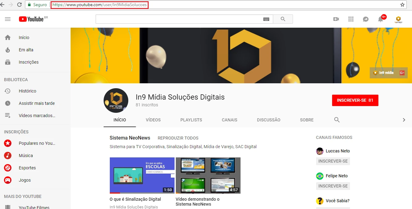 Copiar URL do canal